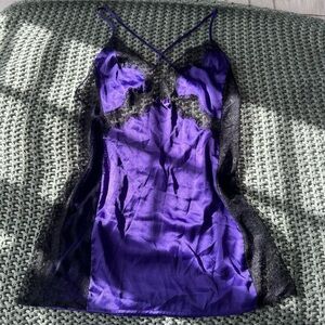Victoria's Secret Purple and Black Satin Lace Slip